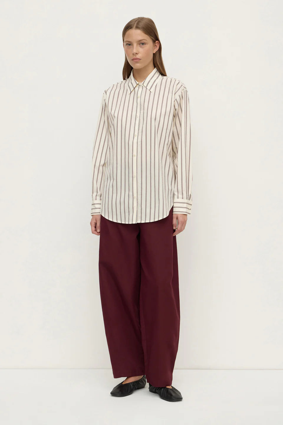 Assembly Label - Amaro Italian Stripe Long Sleeve Shirt - Merlot/White Stripe