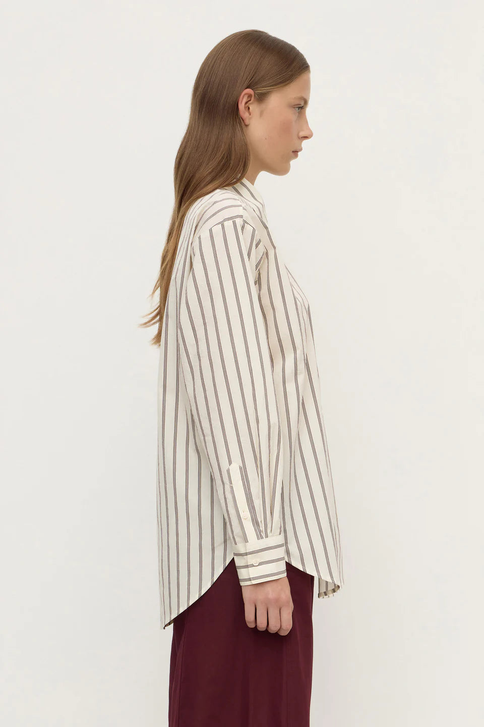 Assembly Label - Amaro Italian Stripe Long Sleeve Shirt - Merlot/White Stripe