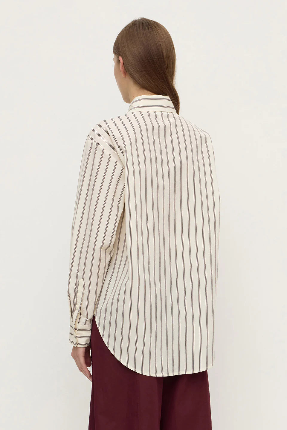 Assembly Label - Amaro Italian Stripe Long Sleeve Shirt - Merlot/White Stripe