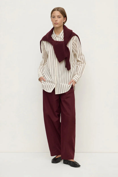 Assembly Label - Amaro Italian Stripe Long Sleeve Shirt - Merlot/White Stripe