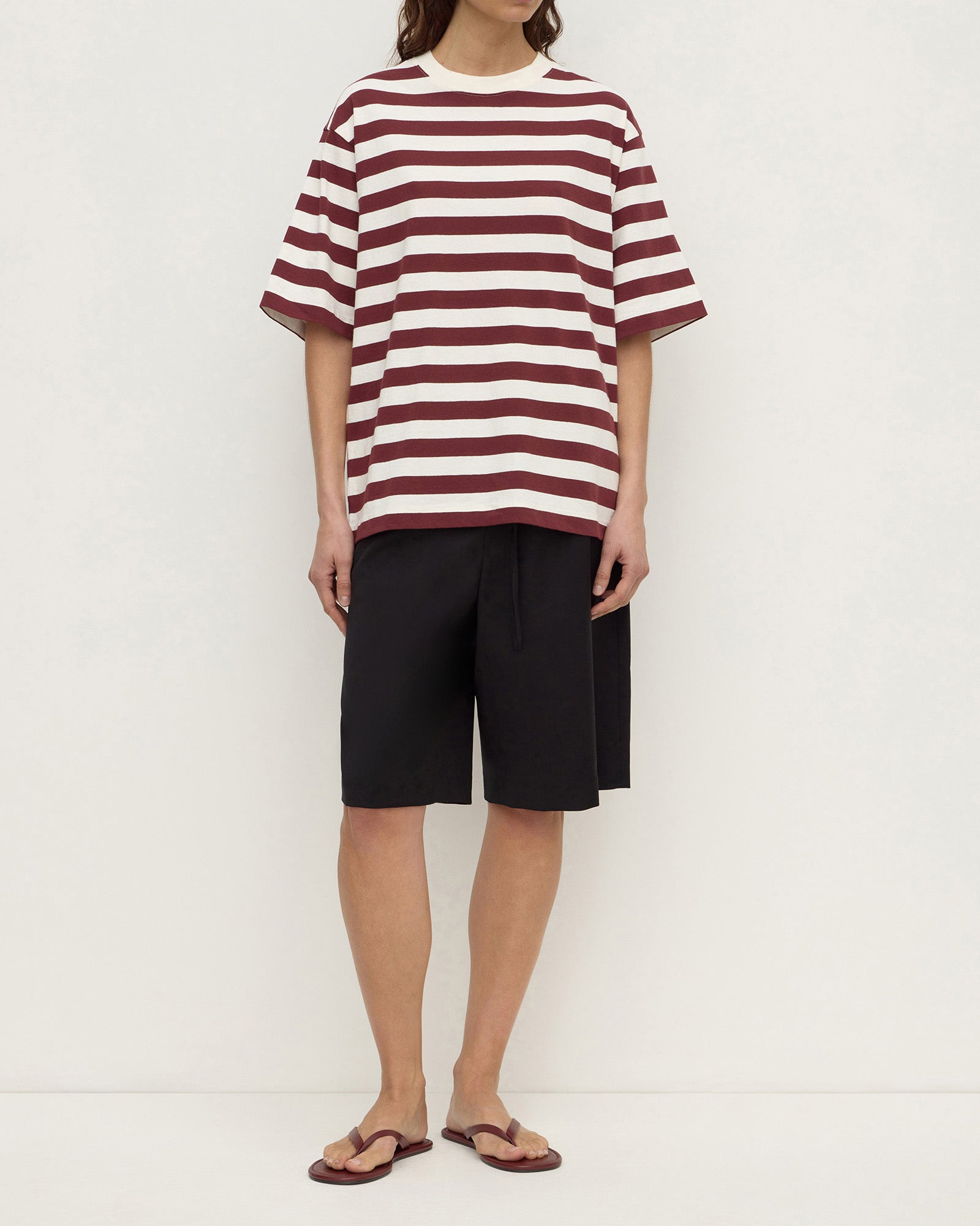 Assembly Label - Arla Cotton Stripe Short Sleeve Tee - Dark Rasin Cream Stripe