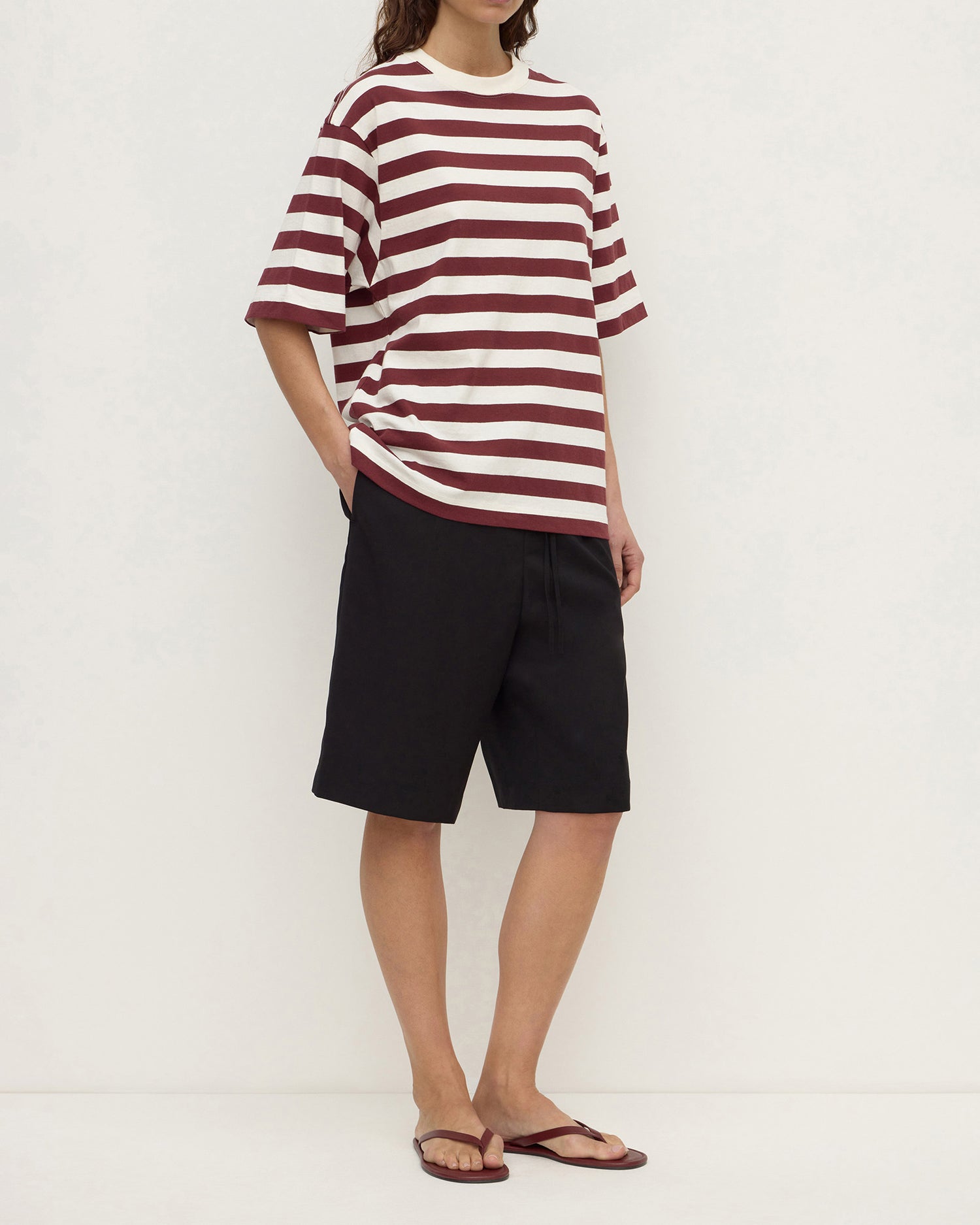 Assembly Label - Arla Cotton Stripe Short Sleeve Tee - Dark Rasin Cream Stripe