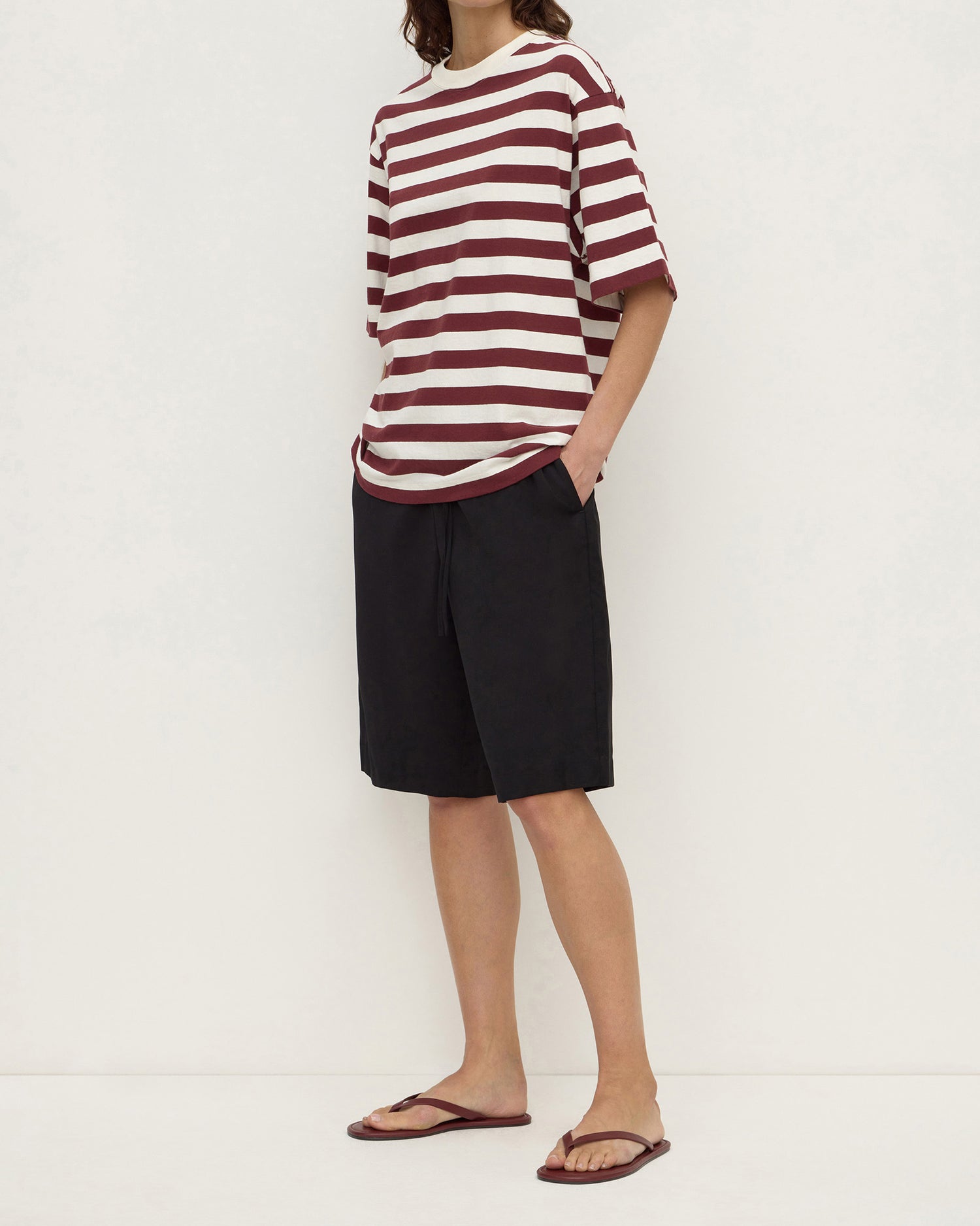 Assembly Label - Arla Cotton Stripe Short Sleeve Tee - Dark Rasin Cream Stripe