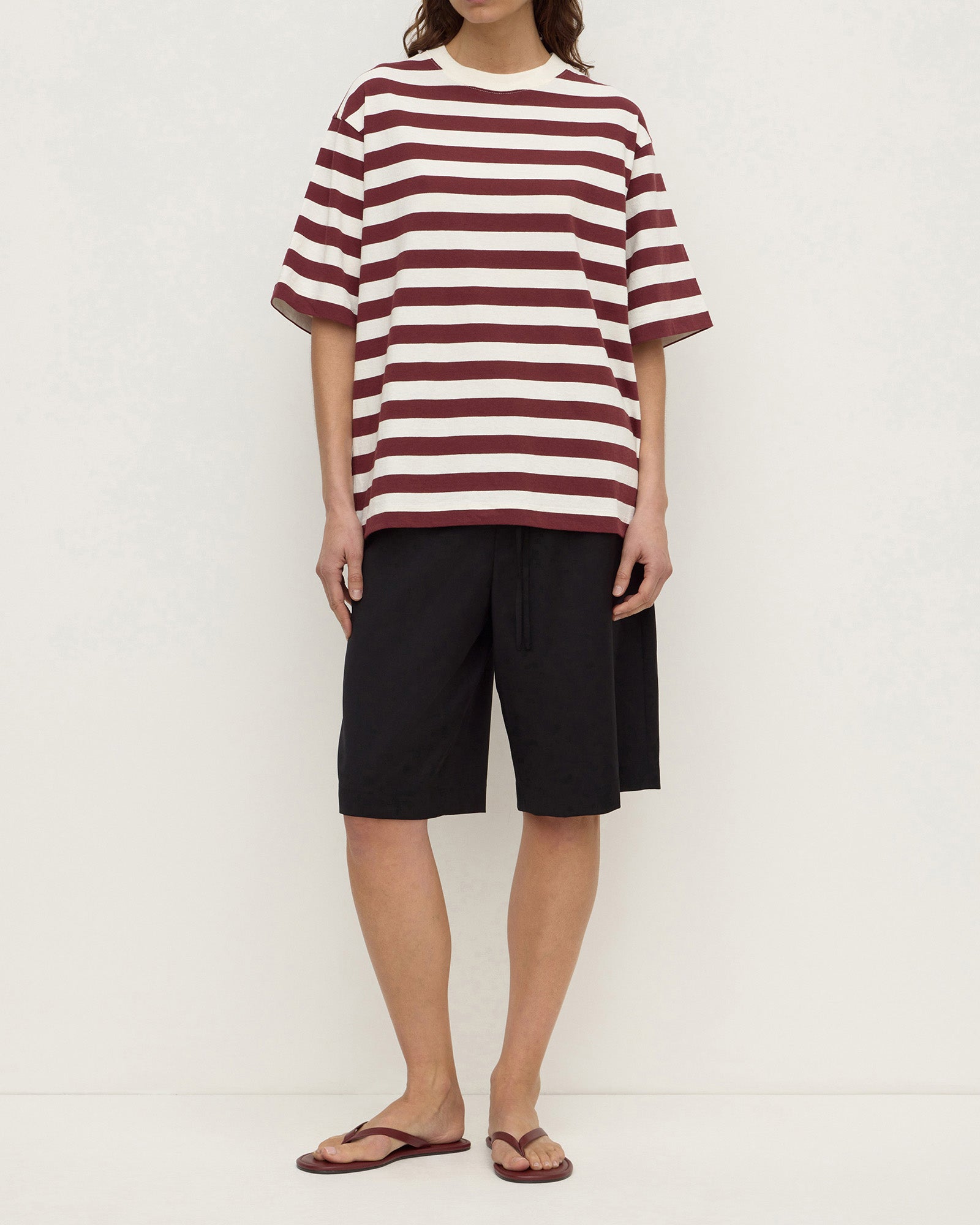 Assembly Label - Arla Cotton Stripe Short Sleeve Tee - Dark Rasin Cream Stripe
