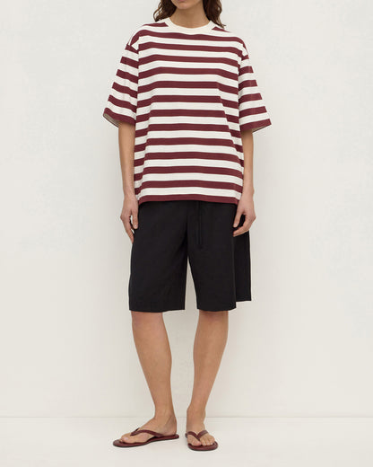 Assembly Label - Arla Cotton Stripe Short Sleeve Tee - Dark Rasin Cream Stripe