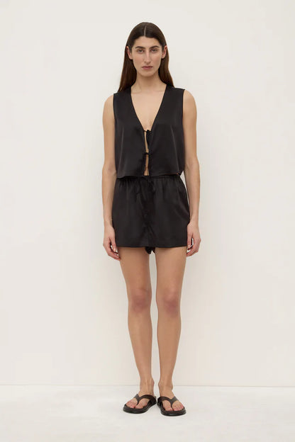 Assembly Label - Beal Silk Tie Front Top - Black