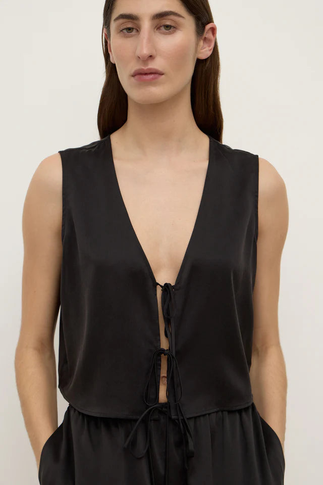 Assembly Label - Beal Silk Tie Front Top - Black