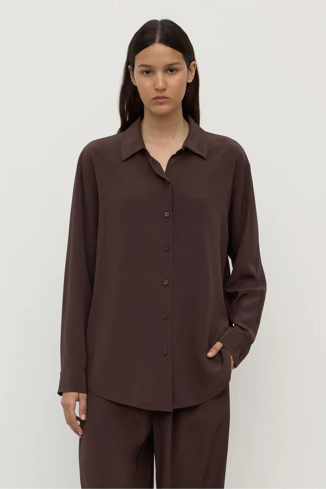 Assembly Label - Betty Silk Long Sleeve Shirt - Ganache