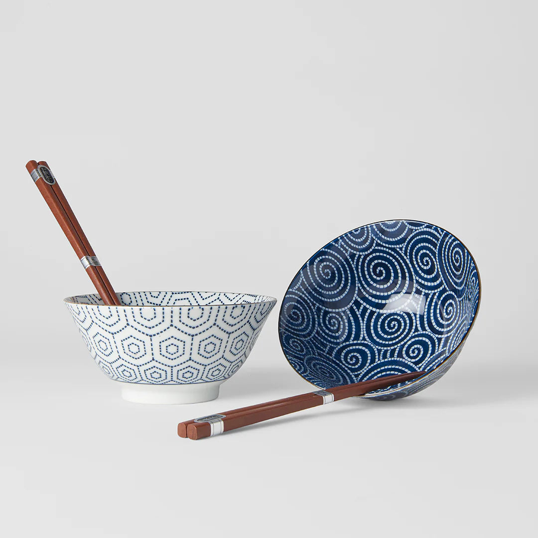 Naibu - Blue &amp; White Ikat Bowl Set