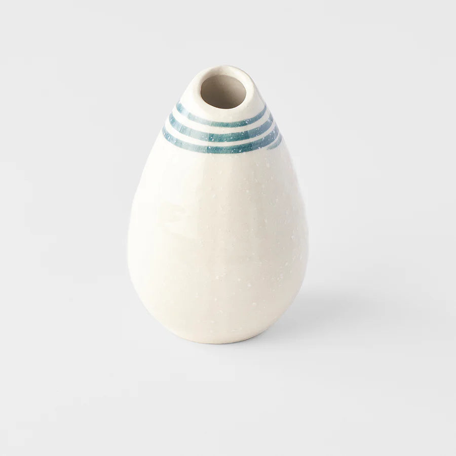 Naibu - White with Blue Rings Teardrop Vase