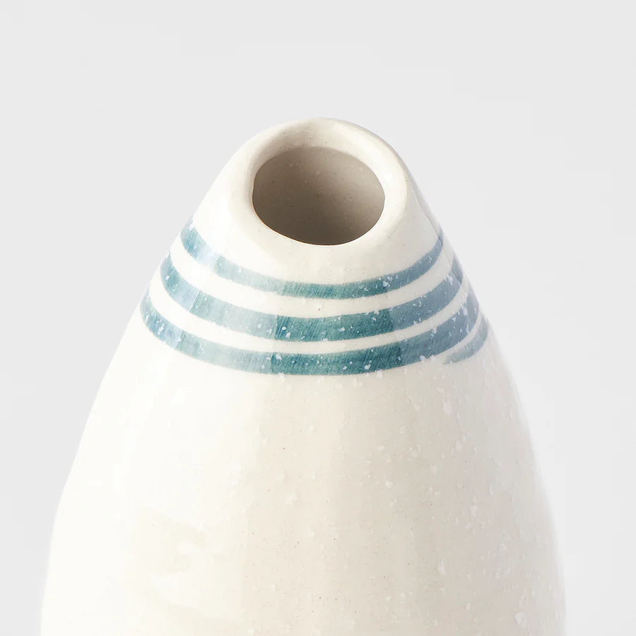 Naibu - White with Blue Rings Teardrop Vase