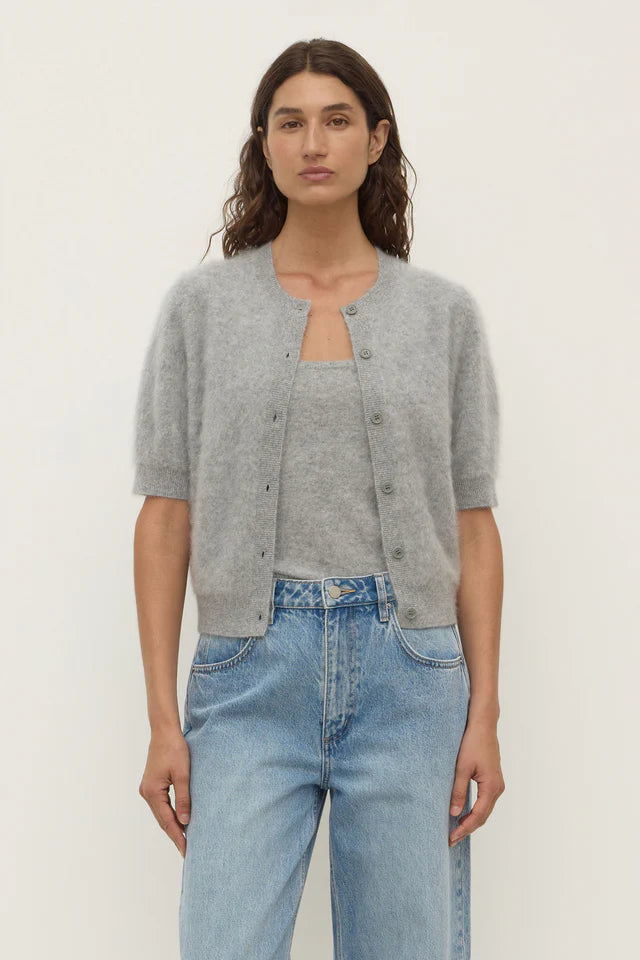 Assembly Label - Carina Wool Shport Sleeve Cardigan - Grey Marle