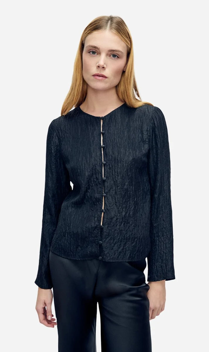 Silk Laundry - Crinkle Long Sleeve Top - Black