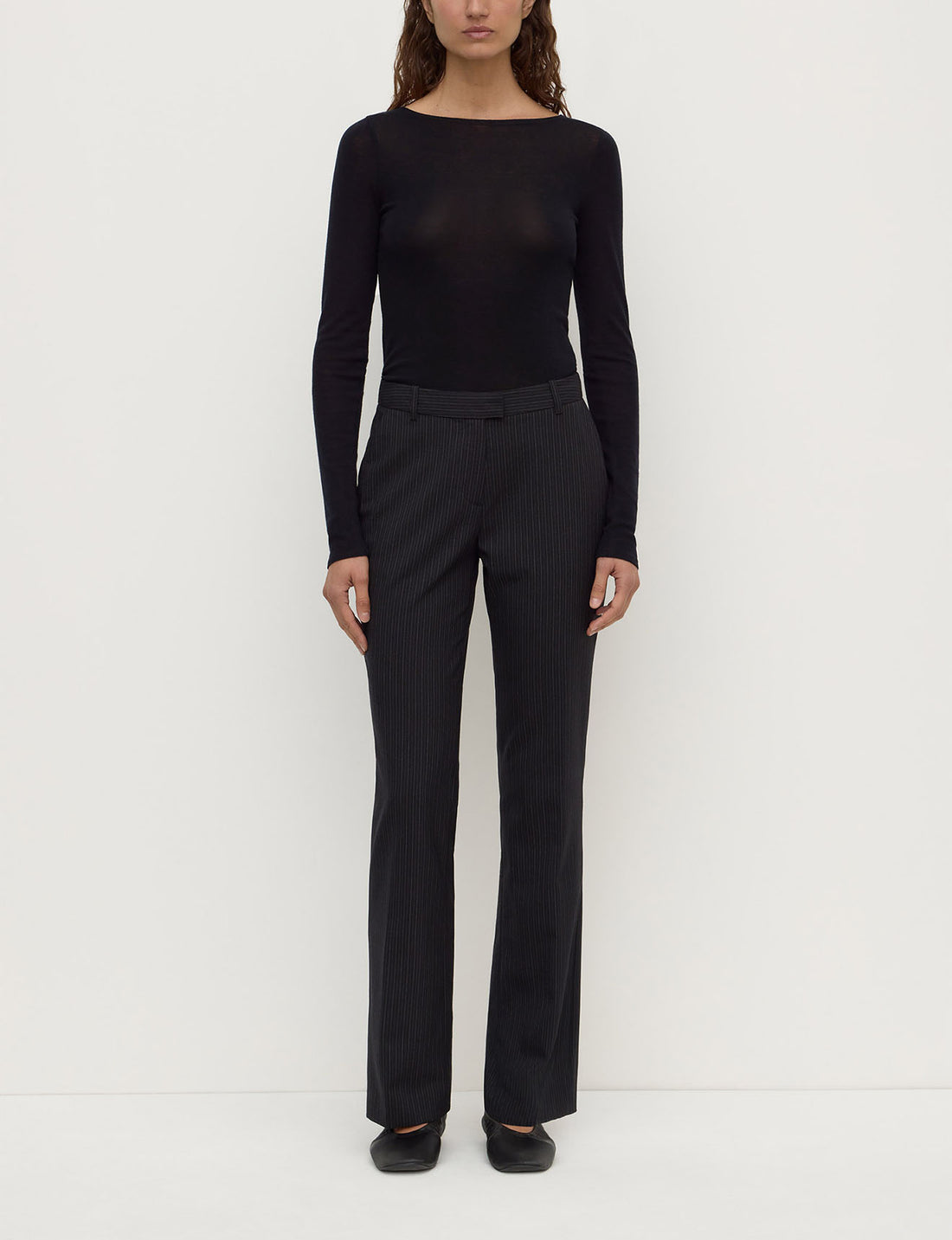 Assembly Label - Kehlani Low Rise Suit Pant - Black Pin Stripe