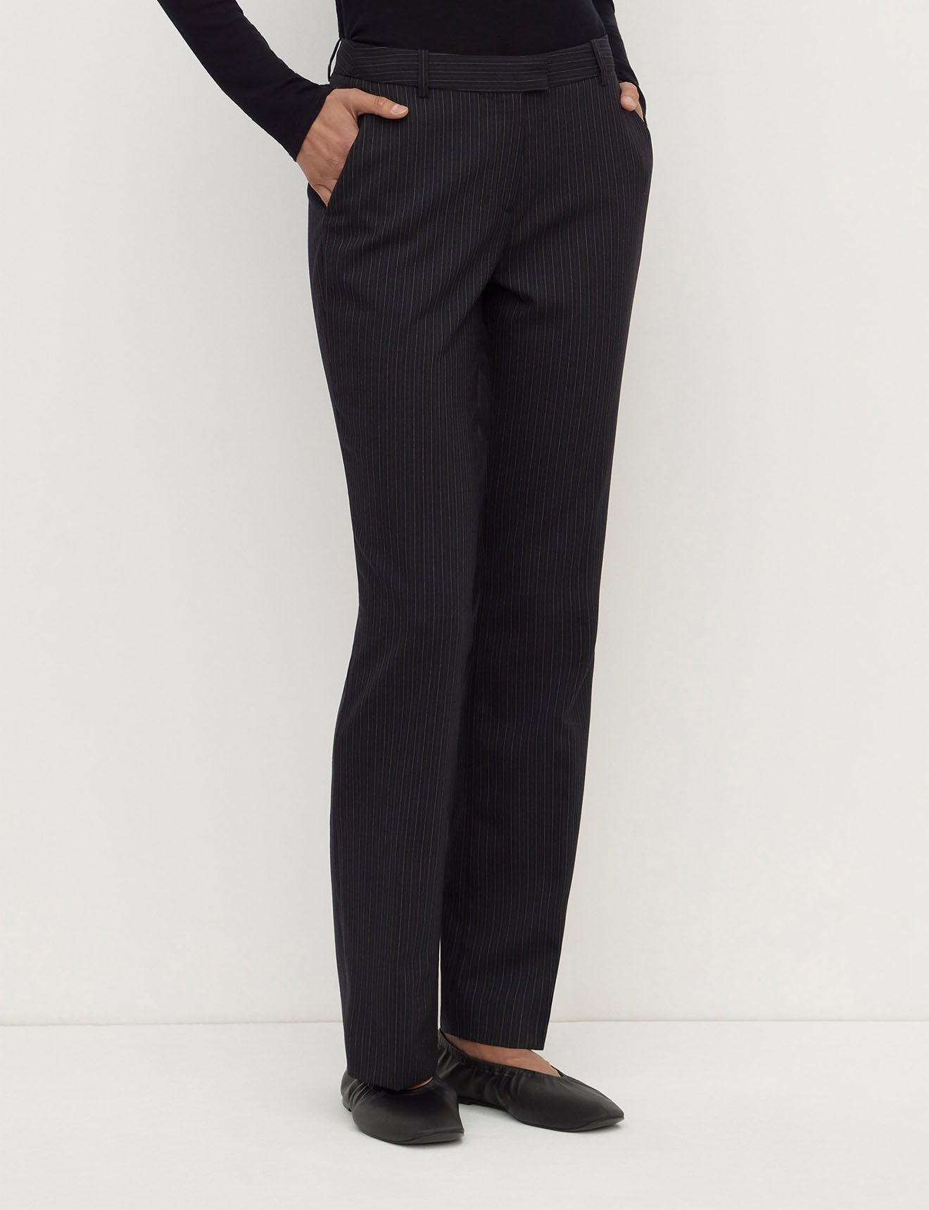 Assembly Label - Kehlani Low Rise Suit Pant - Black Pin Stripe