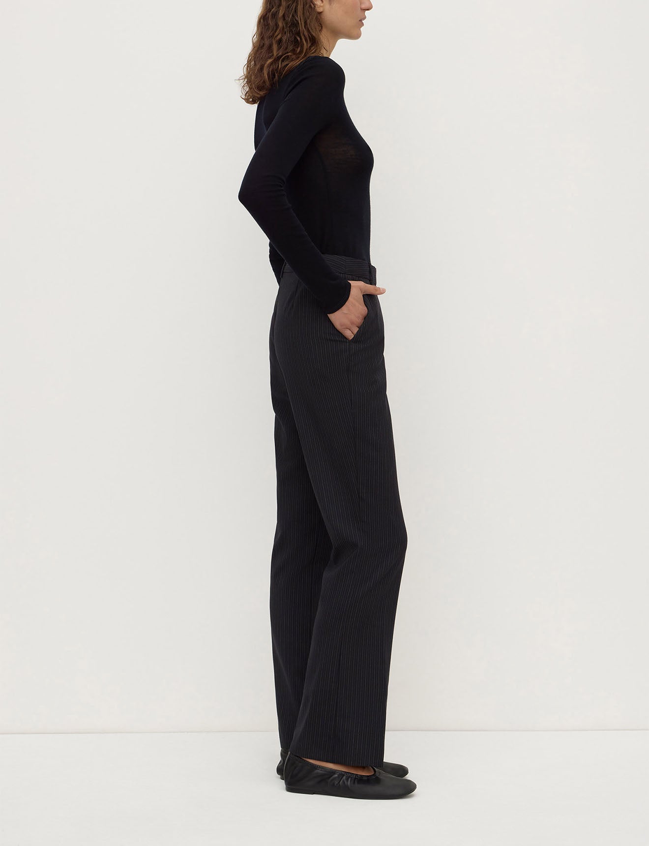 Assembly Label - Kehlani Low Rise Suit Pant - Black Pin Stripe