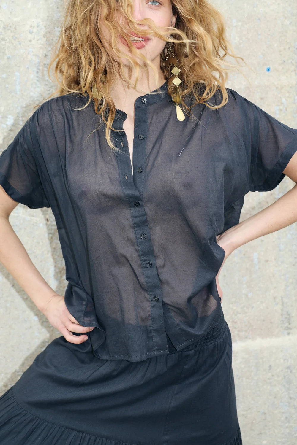 LOLLYS LAUNDRY -MYA SHIRT - WASHED BLACK