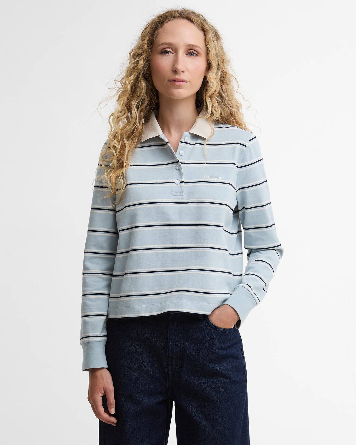 Barbour - Ashwell Long Sleeve Polo Top - Celestial Blue Stripe