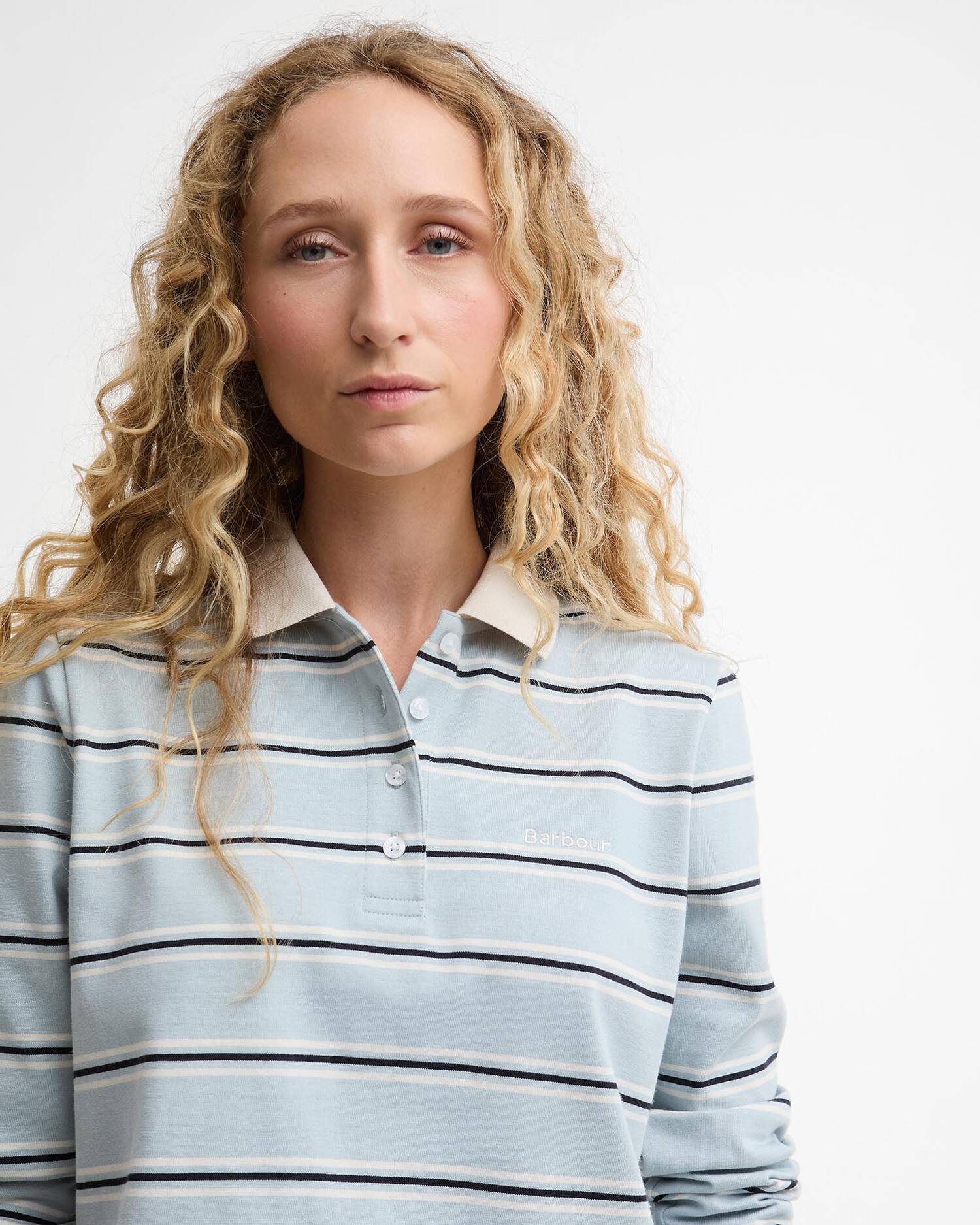 Barbour - Ashwell Long Sleeve Polo Top - Celestial Blue Stripe