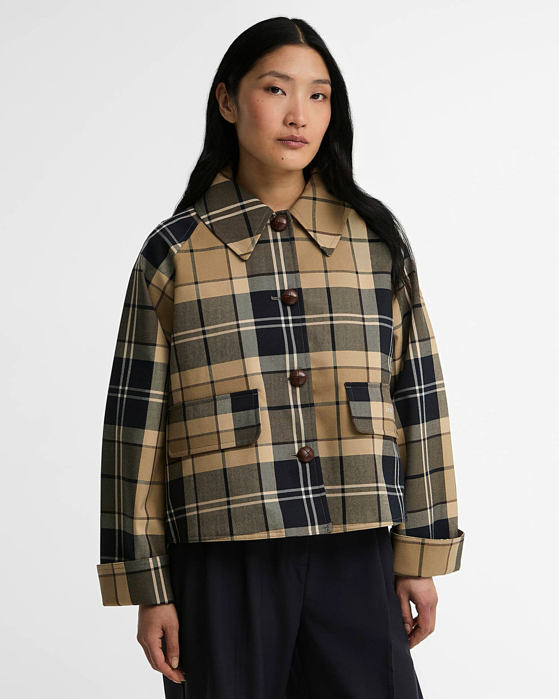 BARBOUR - DELILAH CHECKED SHOWERPROOF JACKET - BIRCHWOOD DRESS
