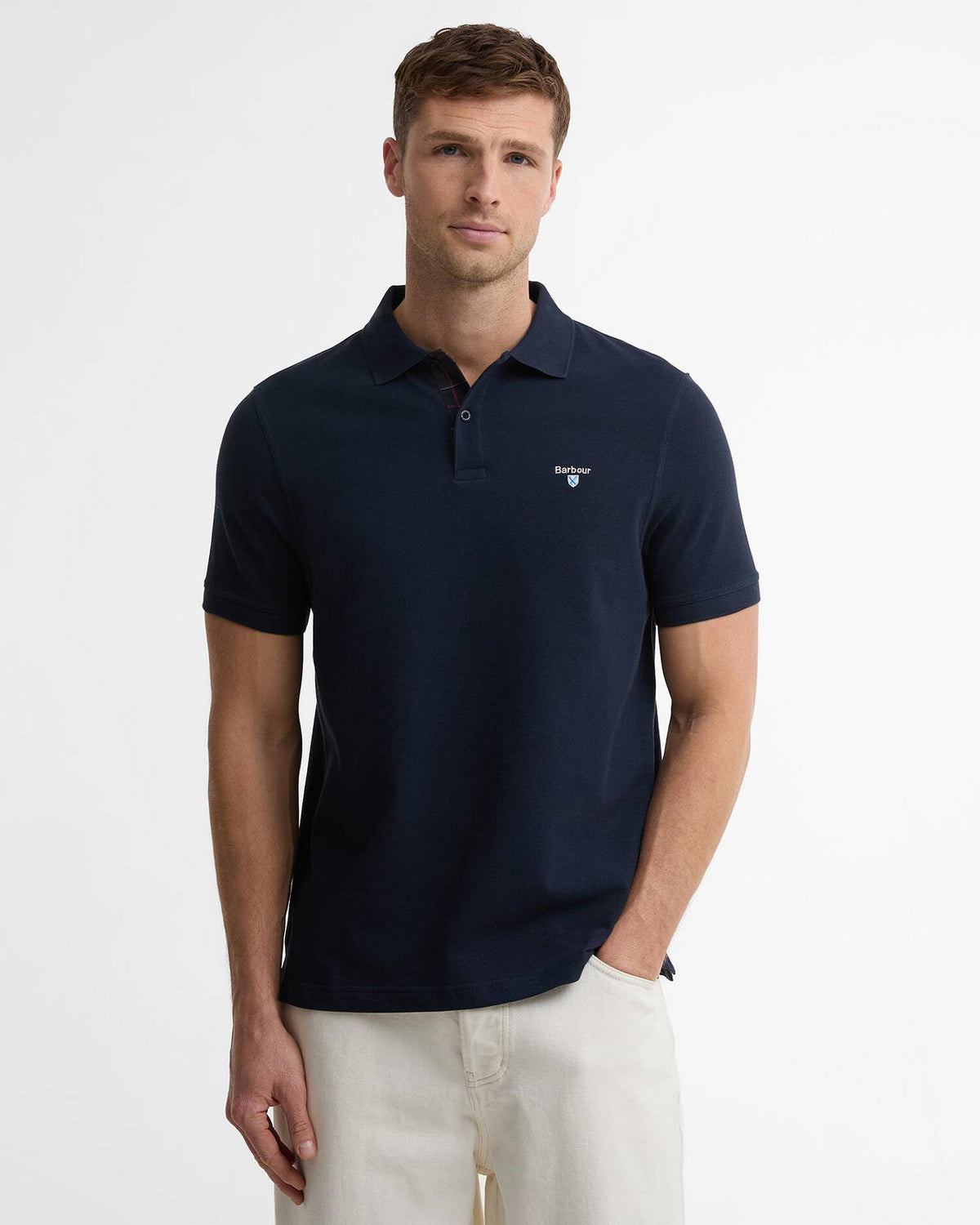 BARBOUR - TARTAN PIQUE TAILORED POLO SHIRT - NAVY/CLASSIC