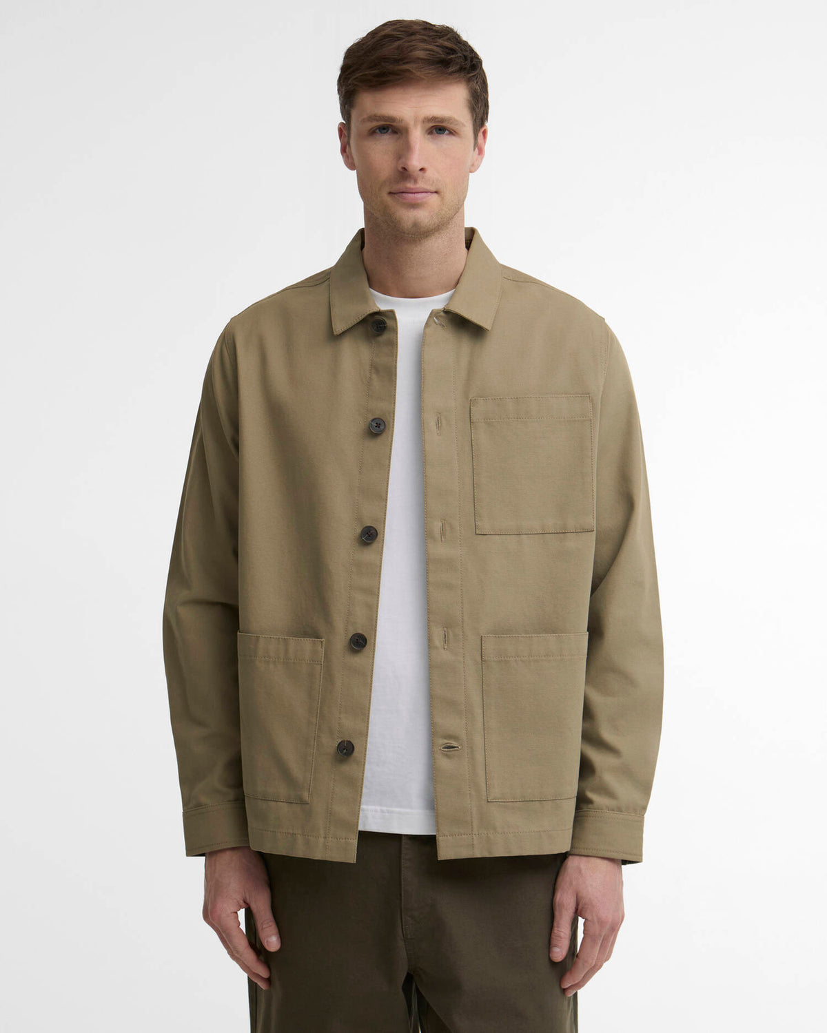 BARBOUR - TARTAN TRIMMED WASHED OVERSHIRT - MUSHROOM