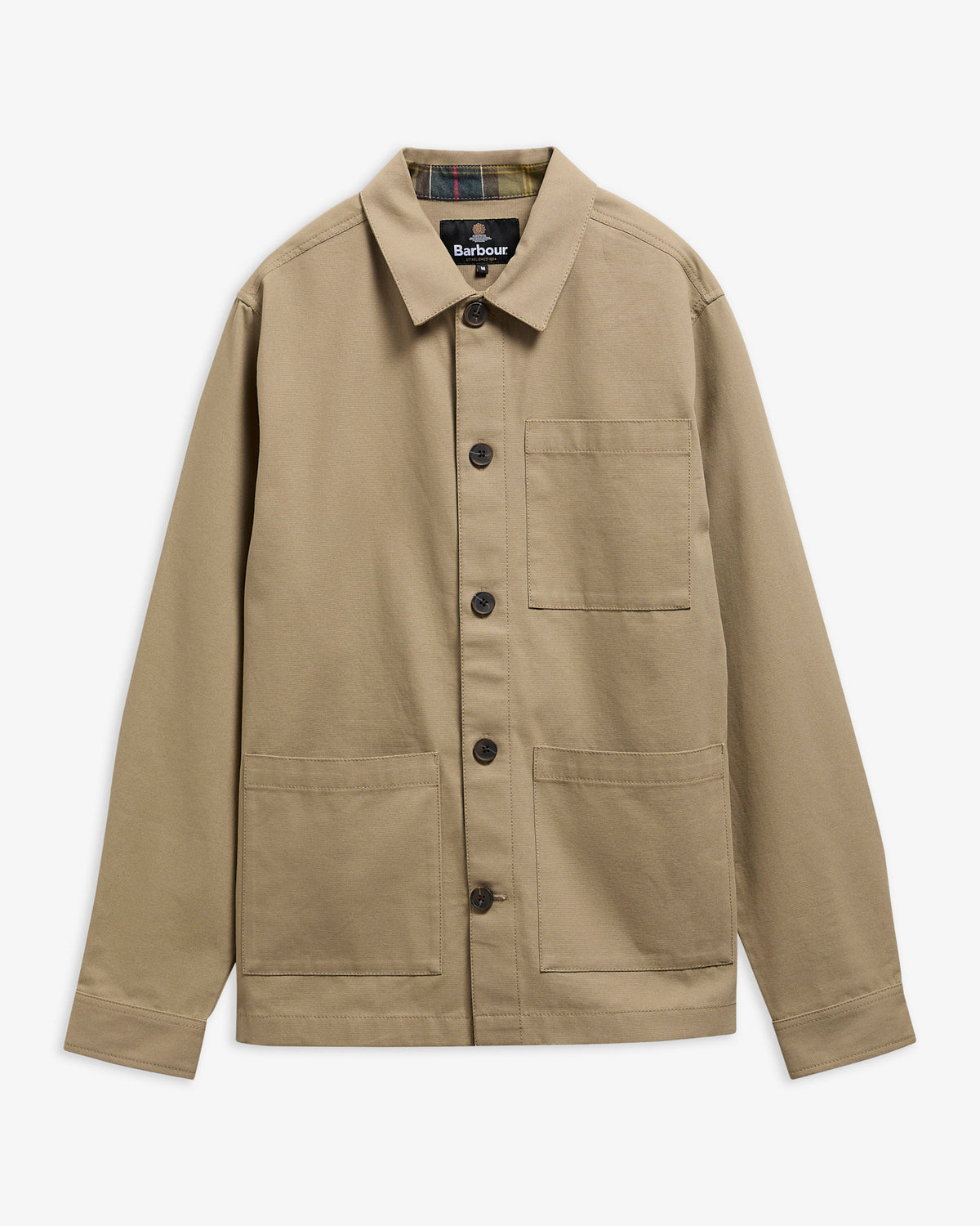 BARBOUR - TARTAN TRIMMED WASHED OVERSHIRT - MUSHROOM