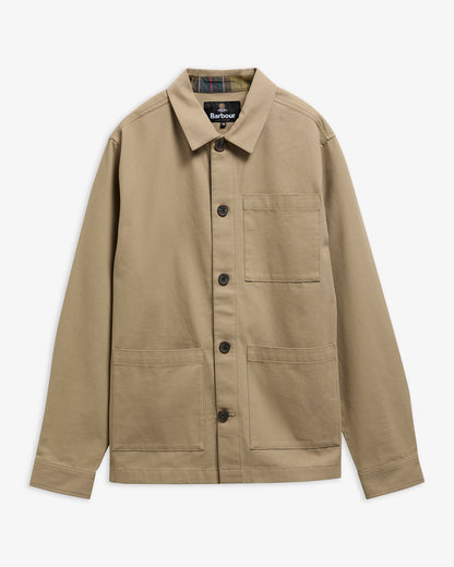 BARBOUR - TARTAN TRIMMED WASHED OVERSHIRT - MUSHROOM