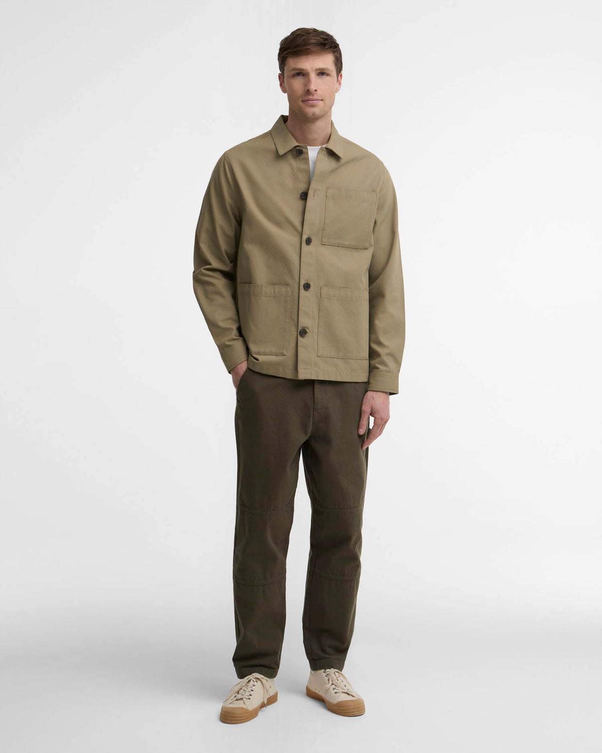 BARBOUR - TARTAN TRIMMED WASHED OVERSHIRT - MUSHROOM