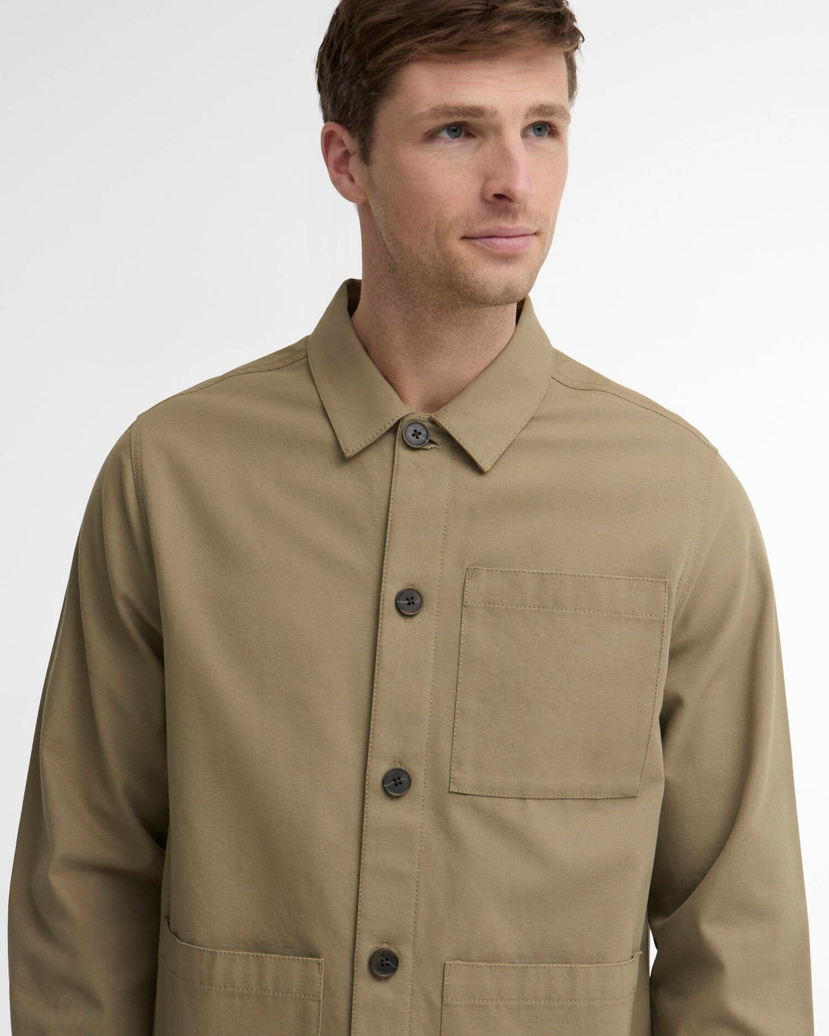 BARBOUR - TARTAN TRIMMED WASHED OVERSHIRT - MUSHROOM