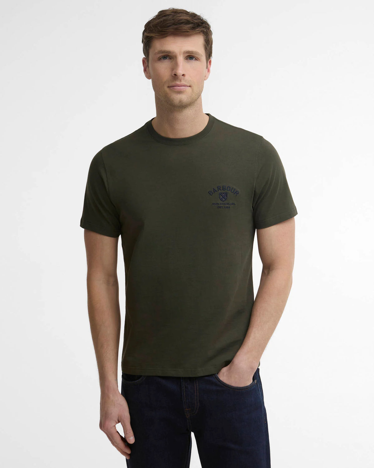 BARBOUR- TARTAN TAILORED CREST LOGO T-SHIRT - SAGE