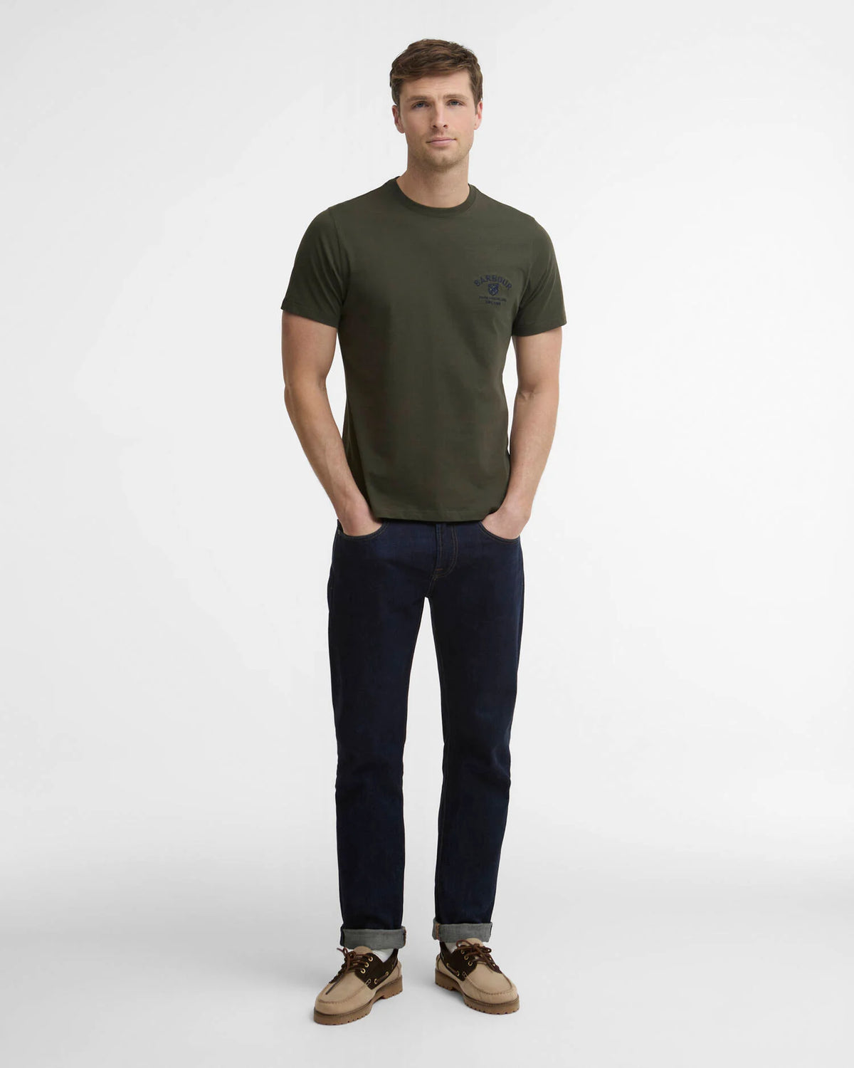 BARBOUR- TARTAN TAILORED CREST LOGO T-SHIRT - SAGE