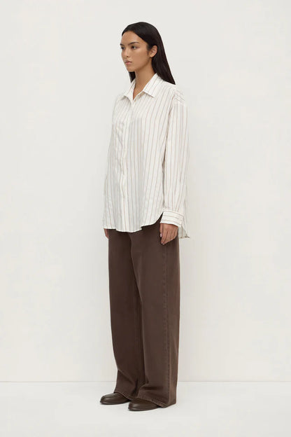 Assembly Label - Maeve Longline Shirt - Taupe Cream Stripe