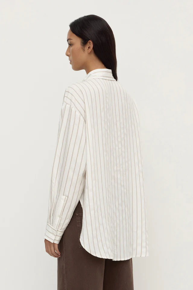 Assembly Label - Maeve Longline Shirt - Taupe Cream Stripe
