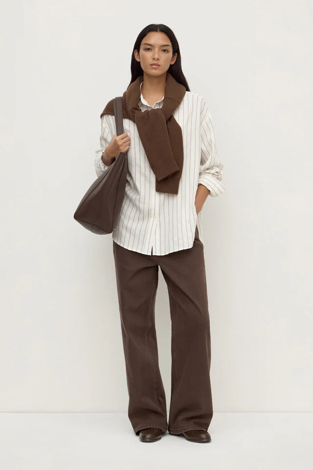 Assembly Label - Maeve Longline Shirt - Taupe Cream Stripe