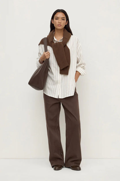 Assembly Label - Maeve Longline Shirt - Taupe Cream Stripe