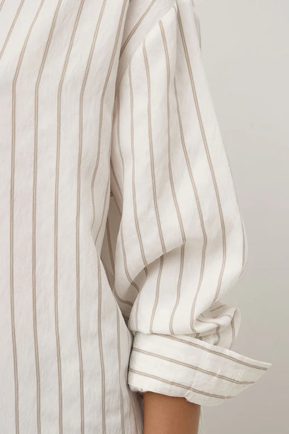 Assembly Label - Maeve Longline Shirt - Taupe Cream Stripe