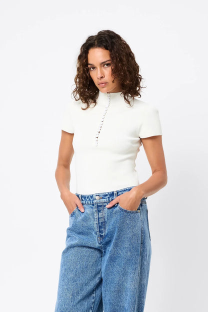 MOSSMAN - MAYFAIR SHORT SLEEVE TOP - WHITE