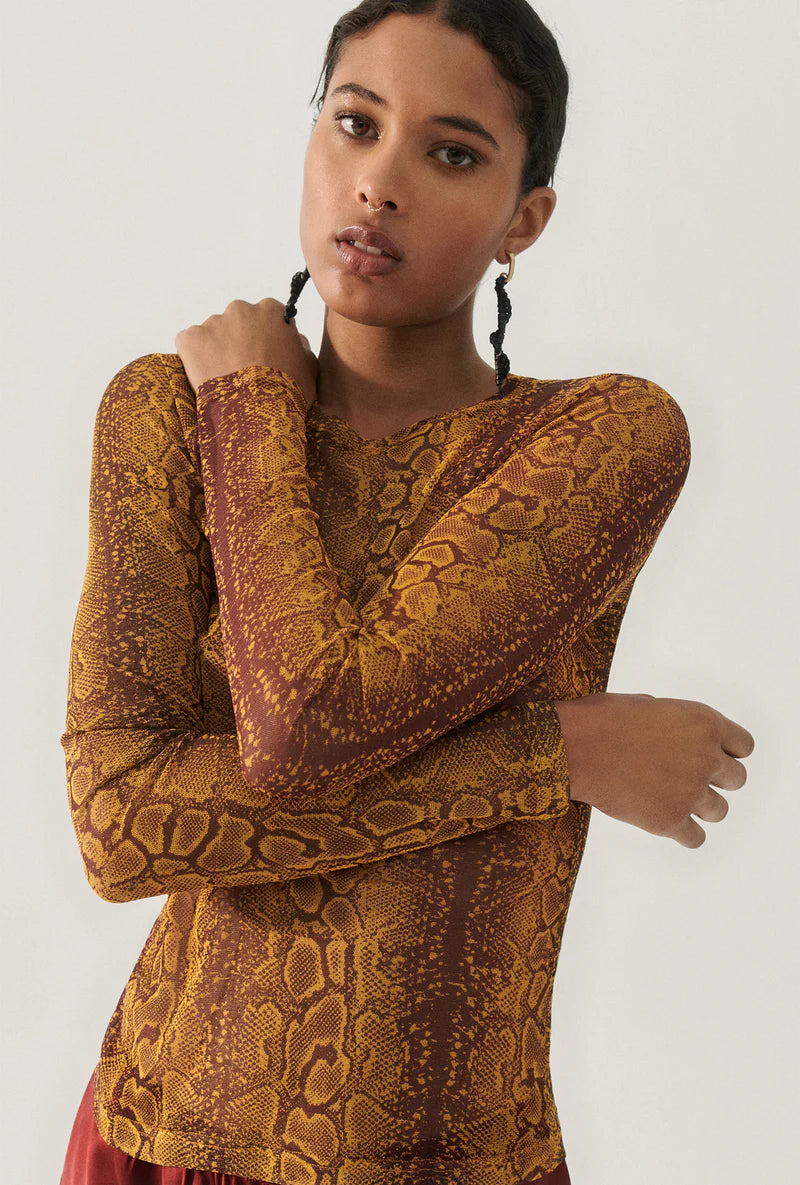 Silk Laundry - Mesh Long Sleeve Top Snake Skin