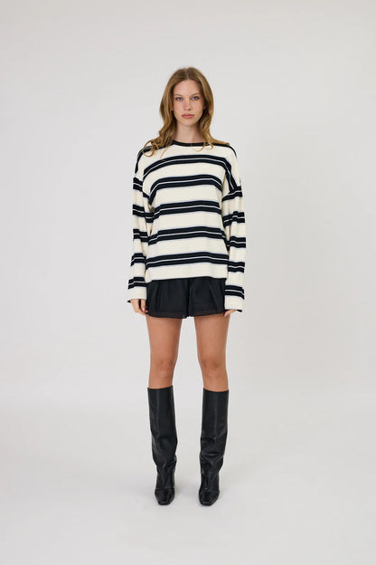 Remain - Miller Long Sleeve - Ivory/Black Stripe