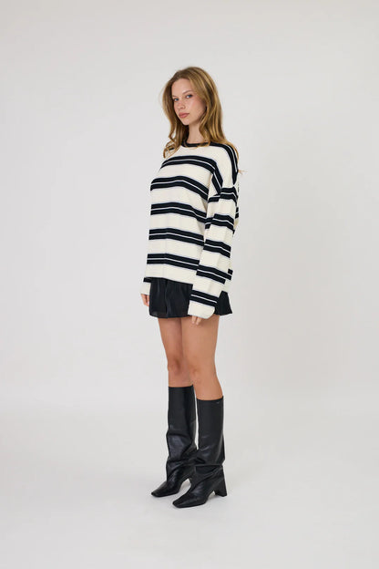Remain - Miller Long Sleeve - Ivory/Black Stripe
