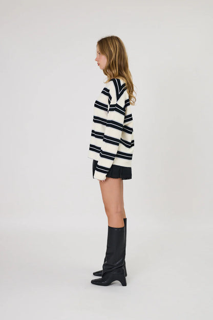 Remain - Miller Long Sleeve - Ivory/Black Stripe