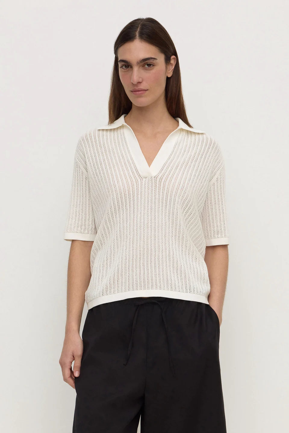 Assembly Label - Nina Cotton Knit Polo - Antique White