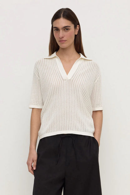 Assembly Label - Nina Cotton Knit Polo - Antique White