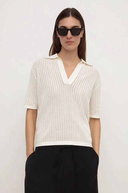 Assembly Label - Nina Cotton Knit Polo - Antique White