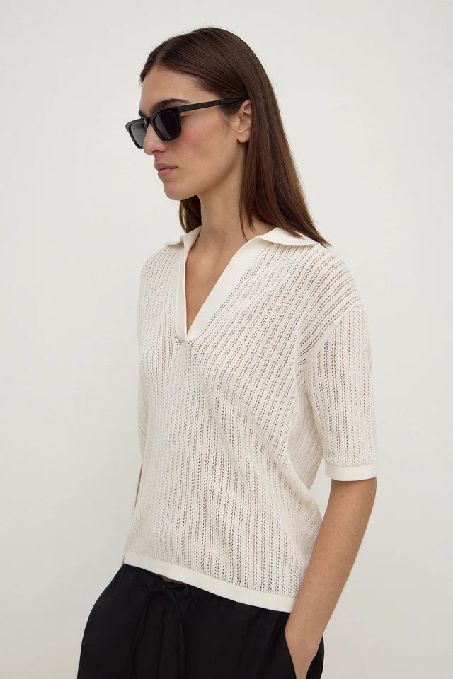 Assembly Label - Nina Cotton Knit Polo - Antique White