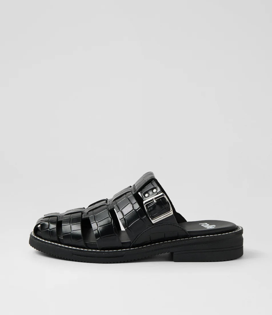 Rollie - Mule Fisherman Black Croc