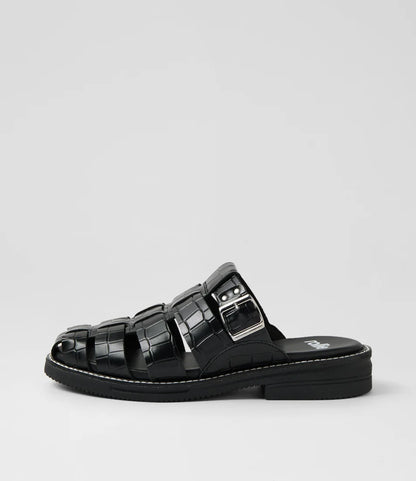 Rollie - Mule Fisherman Black Croc