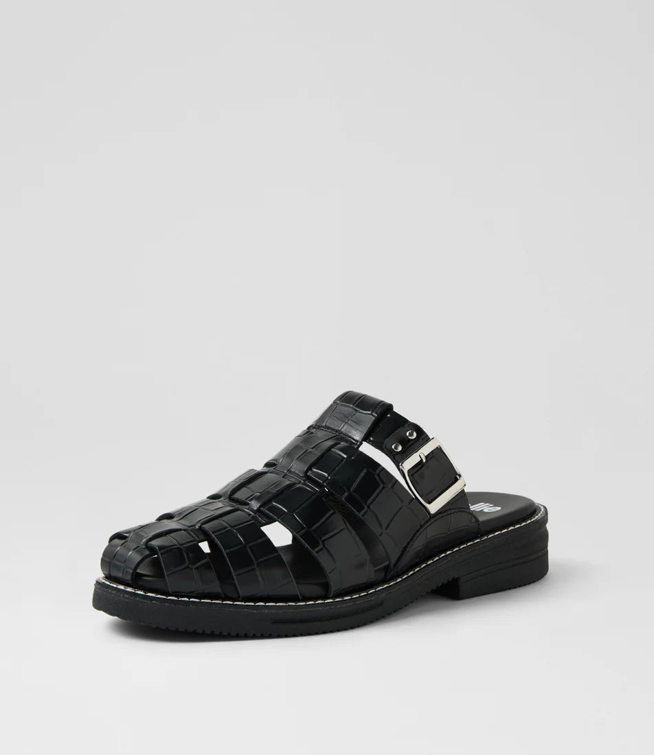 Rollie - Mule Fisherman Black Croc