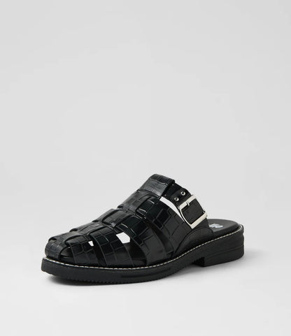 Rollie - Mule Fisherman Black Croc